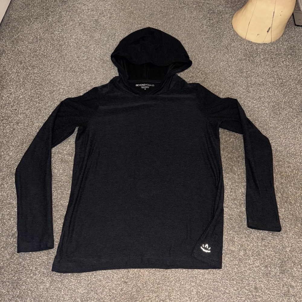 Beyond Yoga Hoodie Womens XS Space Dye‎ Long Sleeve Pullover Black Grey